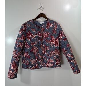 Rachel Zoe Women's Quilted Floral Jacket Size M Gray Red Pink Cottagecore‎ Boho